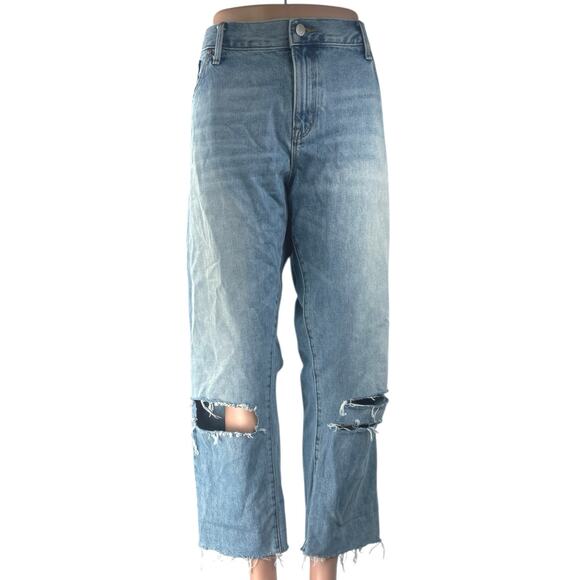 Gap 1969 Women's Blue Distressed High Rise Baggy Wide Leg Denim Jeans Size 33R - Picture 1 of 5